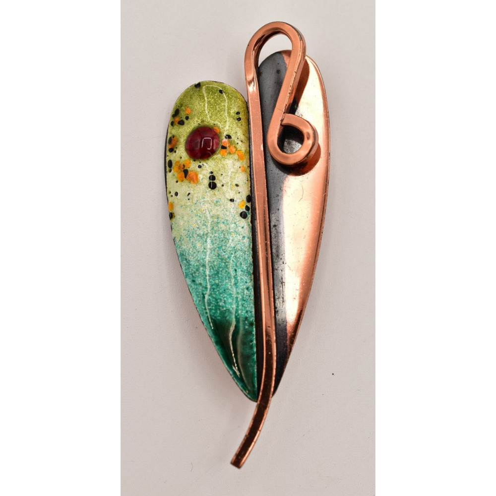 Matisse Renoir Leaf Brooch Pin Copper Abstract Enamel Vintage Signed 1950s BinBG